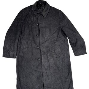 Lauren Ralph Lauren Trench Coat Mens 44R Black Wool Blend Classic Button Front